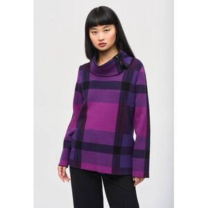 Joseph Ribkoff Plaid Cowl Neck Sweater
